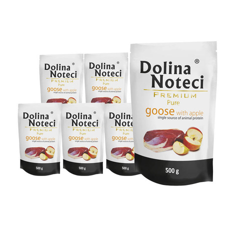 Mokra karma dla psa alergika Dolina Noteci Premium Pure bogata w gęś z jabłkiem zestaw 10 x 500 g