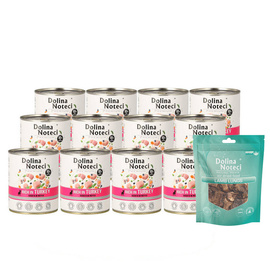 Mokra karma dla psa Dolina Noteci Premium bogata w indyka zestaw 12 x 800 g EDYCJA LIMITOWANA + Natural Treats płuca jagnięce 100 g gratis