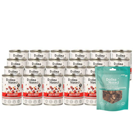 Mokra karma dla psa Dolina Noteci Premium bogata w wołowinę zestaw 24 x 400 g EDYCJA LIMITOWANA + Natural Treats płuca jagnięce 100 g gratis
