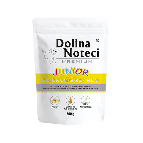 Mokra karma dla psa junior Dolina Noteci Premium bogata w żołądki z kurczaka saszetka 300 g