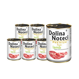 Mokra karma dla psa alergika Dolina Noteci Premium Pure bogata w jagnięcinę zestaw 12 x 400 g