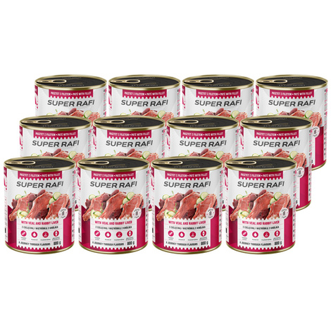 Super Rafi Mokra karma dla psa z cielęciną i wątróbką z królika zestaw 12 x 800 g