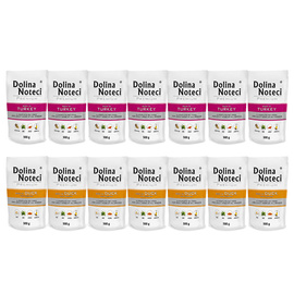 Mokra karma dla psa Dolina Noteci Premium bogata w kaczkę i bogata w indyka mix 14 x 500 g