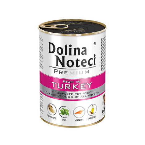 Mokra karma dla psa Dolina Noteci Premium bogata w indyka puszka 400 g