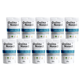 Mokra karma dla psa Dolina Noteci Premium bogata w pstrąga zestaw 10 x 150 g
