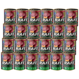 Mokra karma dla psa Rafi z sercami wołowymi i dzikiem zestaw 24 x 400 g