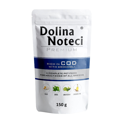 Mokra karma dla psa Dolina Noteci Premium bogata w dorsza z brokułami saszetka 150 g