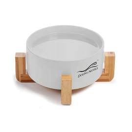 Miska ceramiczna szara z bambusową podstawką dla psa i kota o pojemności 400 ml