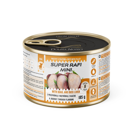Super Rafi Mini Mokra karma dla psów małych ras z przepiórką i wątróbką z kaczki 185 g