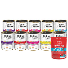 Mokra karma dla psa Dolina Noteci Premium junior mix 10 x 400 g + karma suszona Junior dla psa danie z jagnięciny 150 g gratis