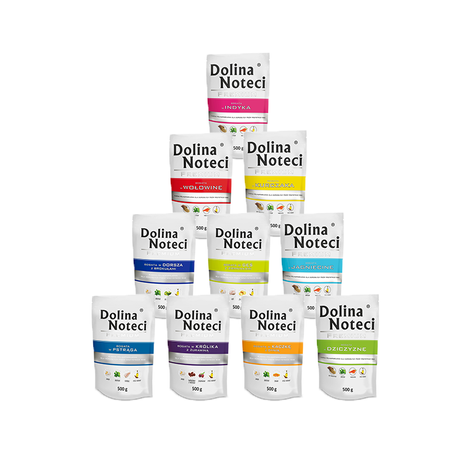Mokra karma dla psa Dolina Noteci Premium mix smaków zestaw 10 x 500 g