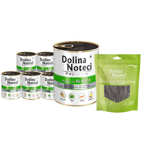 Mokra karma dla psa Dolina Noteci Premium bogata w dziczyznę zestaw 6 x 800 g + gratis Natural Treats Veal Liver wątroba cielęca 150 g