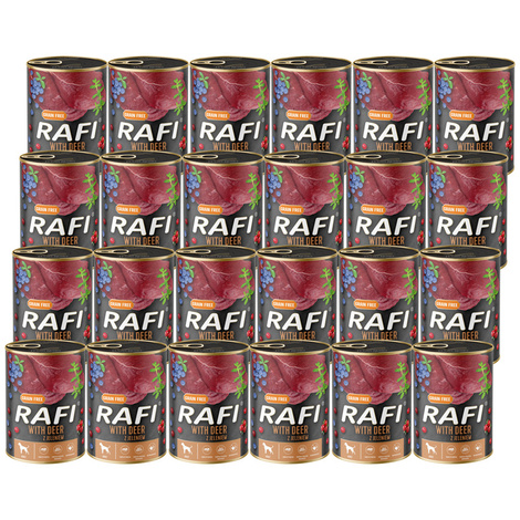 Mokra karma dla psa Rafi z jeleniem zestaw 24 x 400 g