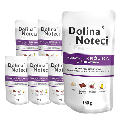 Mokra karma dla psa Dolina Noteci Premium bogata w królika z żurawiną zestaw 10 x 150 g