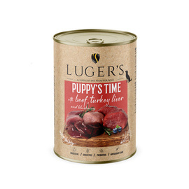 Karma mokra dla psa szczeniaka Luger's Puppy's Time z wołowiną, wątróbką z indyka i borówką 400 g