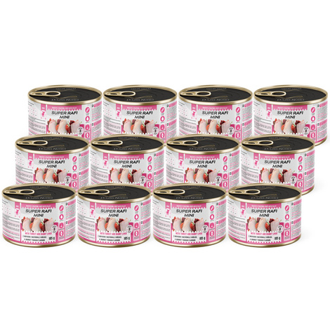 Super Rafi Mini Mokra karma dla psów małych ras z indykiem i wątróbką z królika zestaw 12 x 185 g