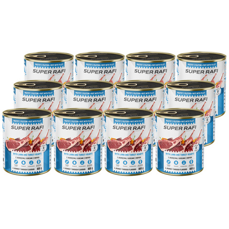 Super Rafi Mokra karma dla psa z jagnięciną i sercami indyka zestaw 12 x 800 g
