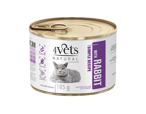 4Vets Natural Sterilised Mokra karma dla kota z królikiem zestaw 6 x 185 g