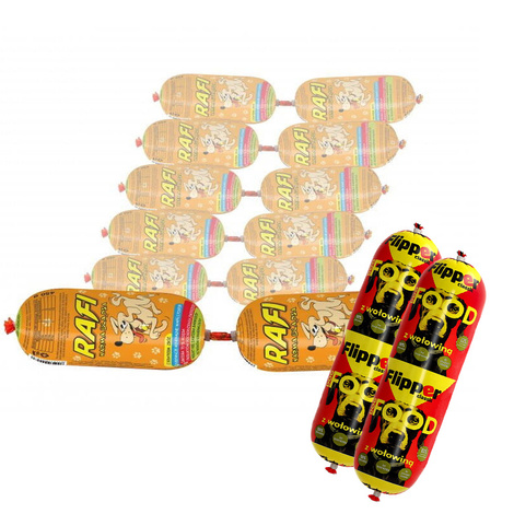 Mokra karma dla psa Rafi zestaw 28 x 900 g + Flipper Classic z wołowiną 2 x 900 g