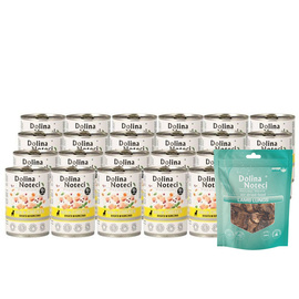 Mokra karma dla psa Dolina Noteci Premium bogata w kurczaka zestaw 24 x 400 g EDYCJA LIMITOWANA + Natural Treats płuca jagnięce 100 g gratis