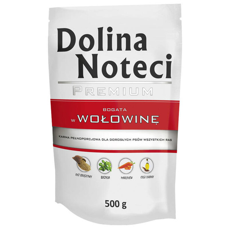 Mokra karma dla psa Dolina Noteci Premium bogata w wołowinę saszetka 500 g