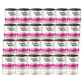 Mokra karma dla psa junior Dolina Noteci Premium bogata w serca z indyka zestaw 24 x 400 g