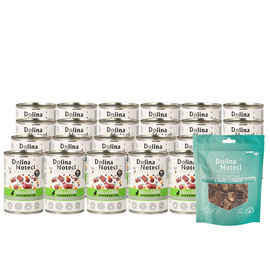 Mokra karma dla psa Dolina Noteci Premium bogata w dziczyznę zestaw 24 x 400 g EDYCJA LIMITOWANA + Natural Treats płuca jagnięce 100 g gratis